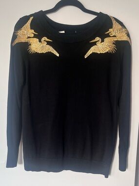 Altuzarra x Target Black Fine-Knit Sweater Gold Crane Embroidery S